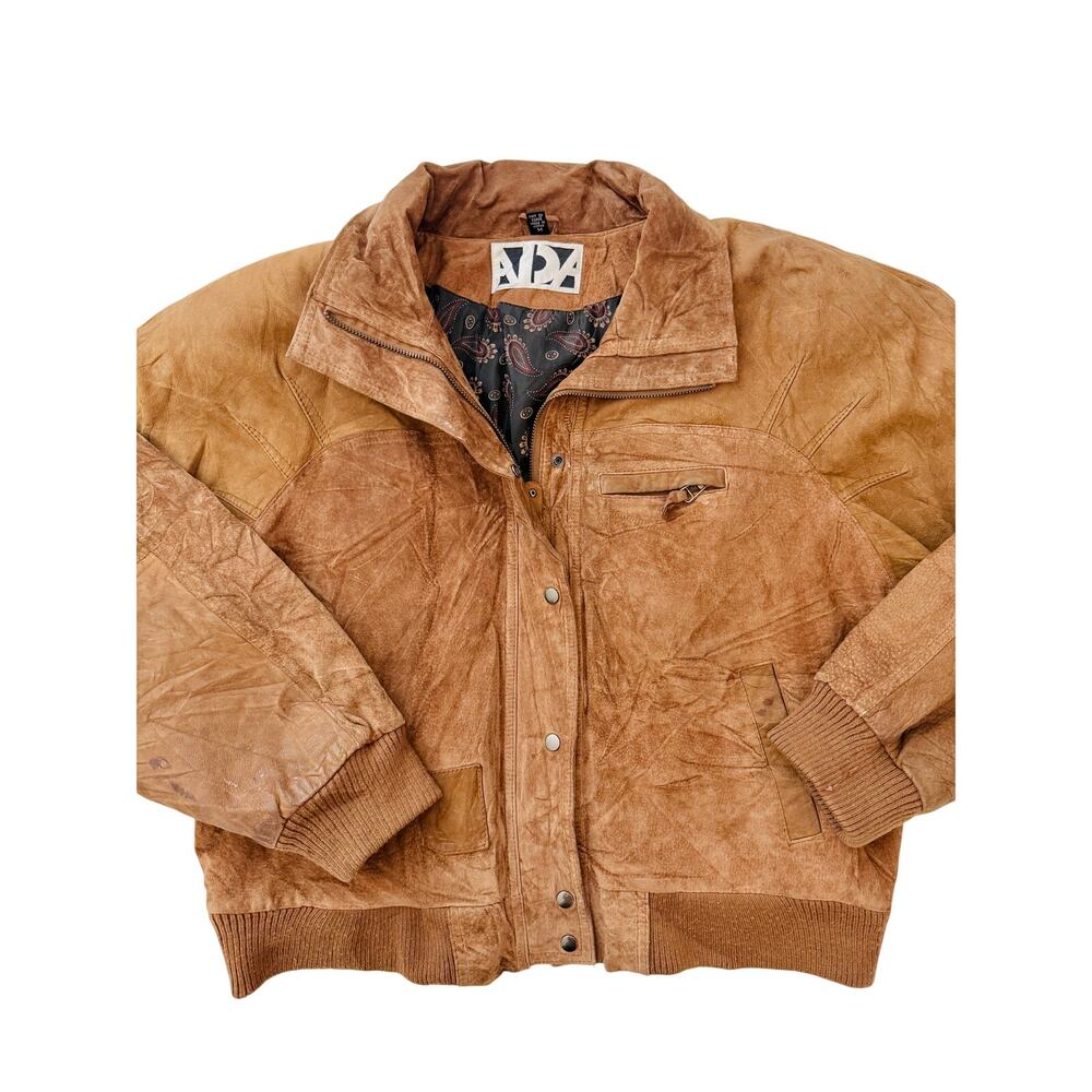 Vintage ADA brown leather bomber jacket - size medium